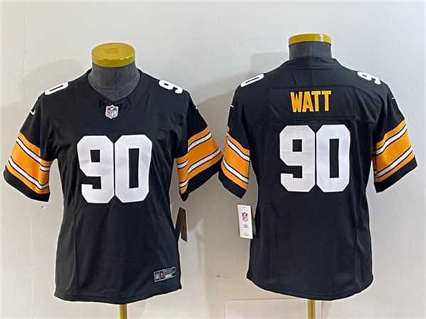 Womens Pittsburgh Steelers #90 T. J. Watt Black 2023 F.U.S.E. Stitched Jersey(Run Small)->women nfl jersey->Women Jersey